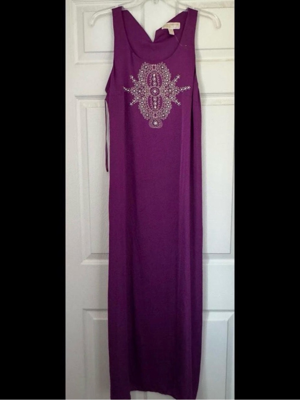 Michael Kors Purple Maxi Dress with Beaded Chest Embellishment